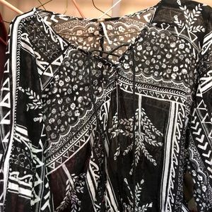 Black and white tie sheer shirt